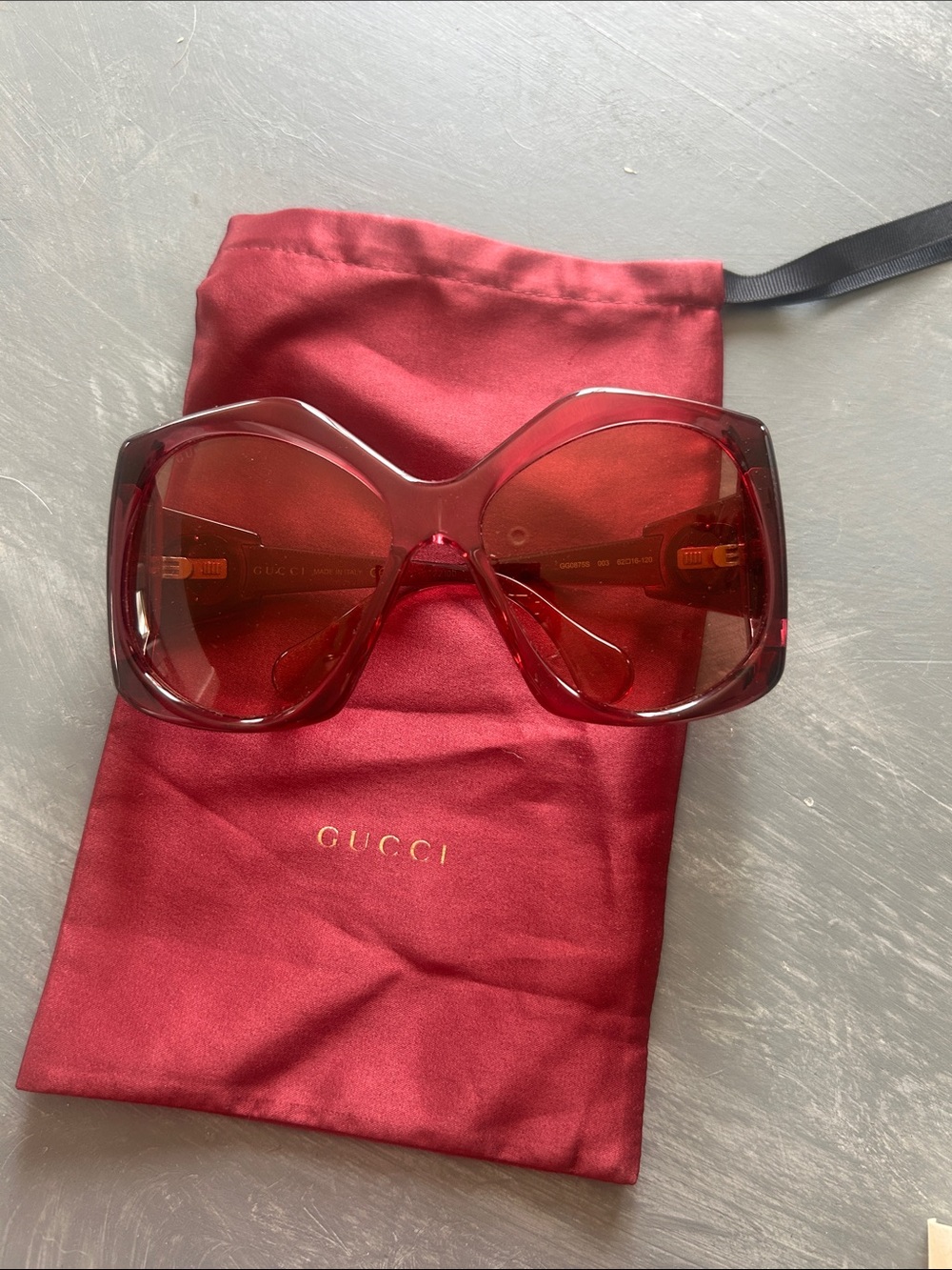 Gucci Red Oversized Square Sunglasses